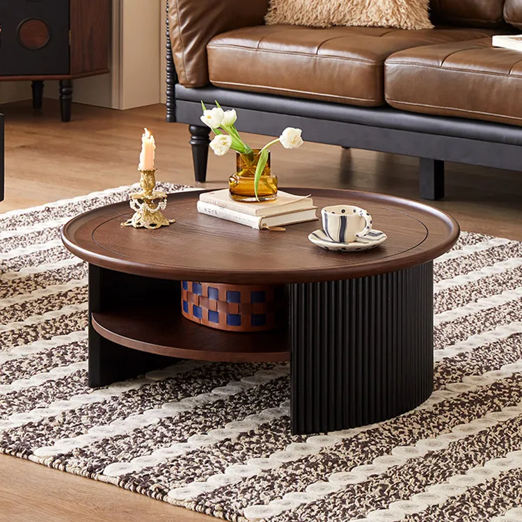 【年末清库款】法式复古实木茶几小户型客厅家用小茶台圆形茶桌