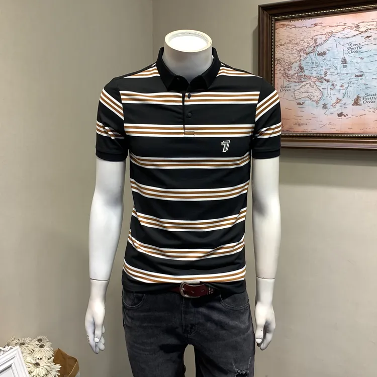 夏季男士翻领短袖T恤条纹韩版修身半袖保罗POLO衫男青年体恤 男潮