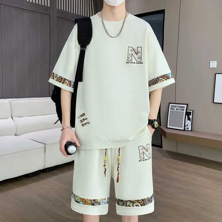 2025夏季新款潮牌大码休闲运动套装男士时尚百搭潮流宽松两件套