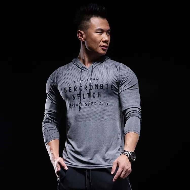 霸道肌肉运动长袖t恤男秋季速干宽松连帽衫健身服跑步训练上卫衣