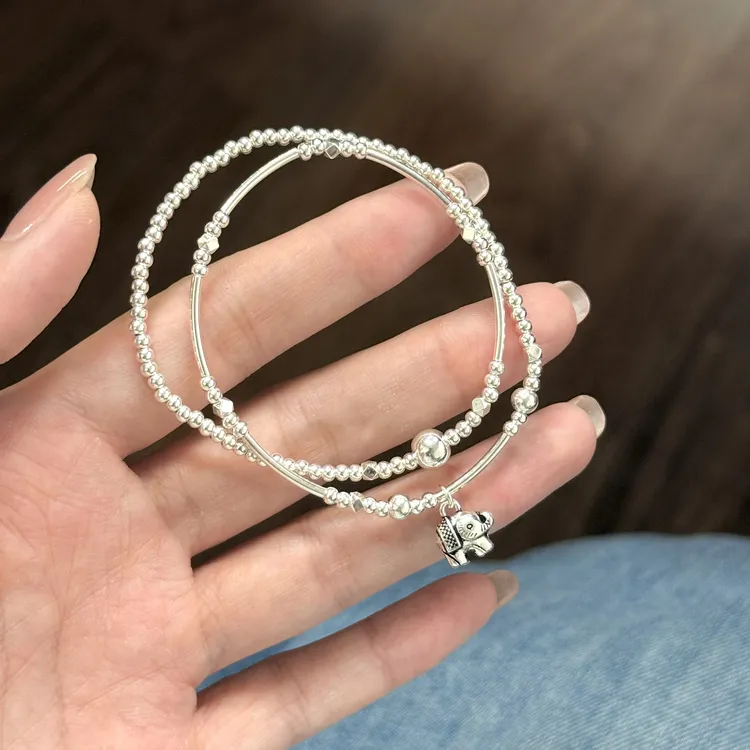 925银手链 双圈立体小象纯银手链简约高级气质ins日韩精致SL786-8