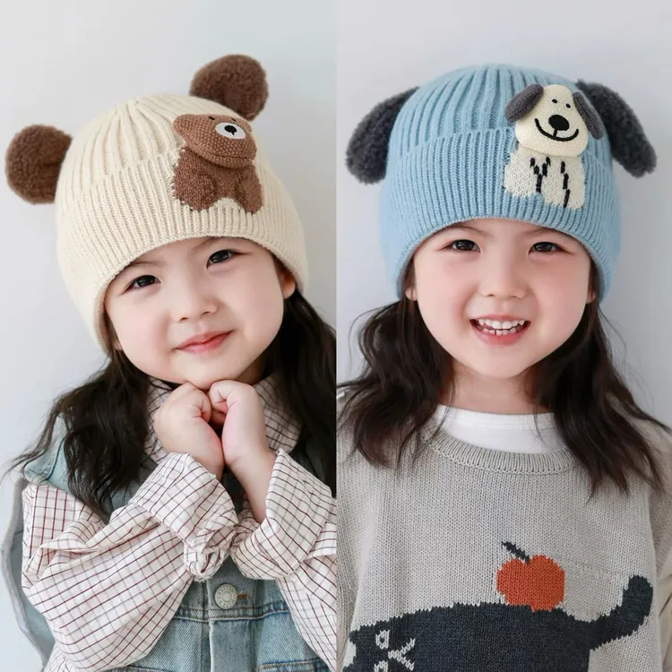 宝宝帽子秋冬季可爱卡通针织毛线帽洋气百搭户外保暖套头帽防寒帽
