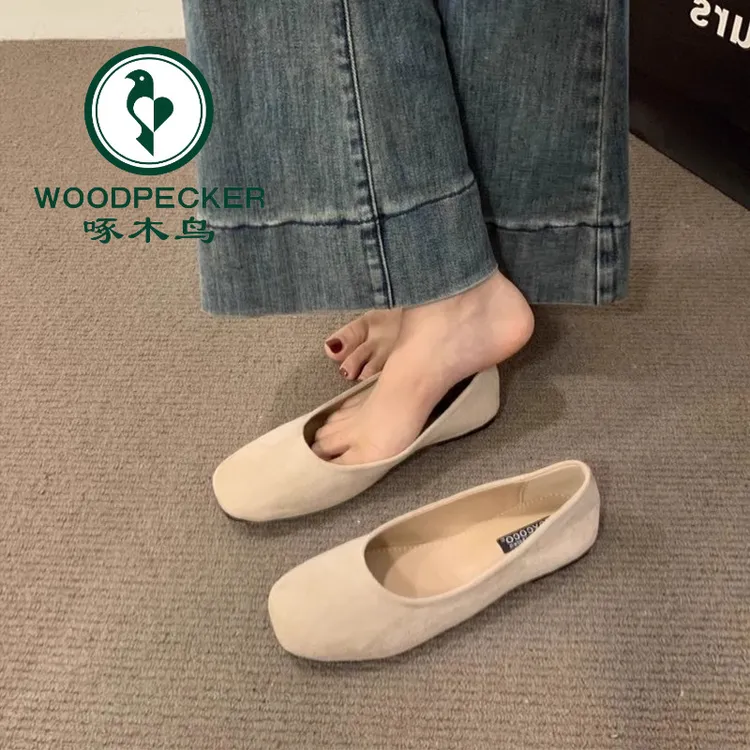 啄木鸟平底单鞋女2025新款夏季浅口配裙子晚晚法式玛丽珍鞋豆豆鞋