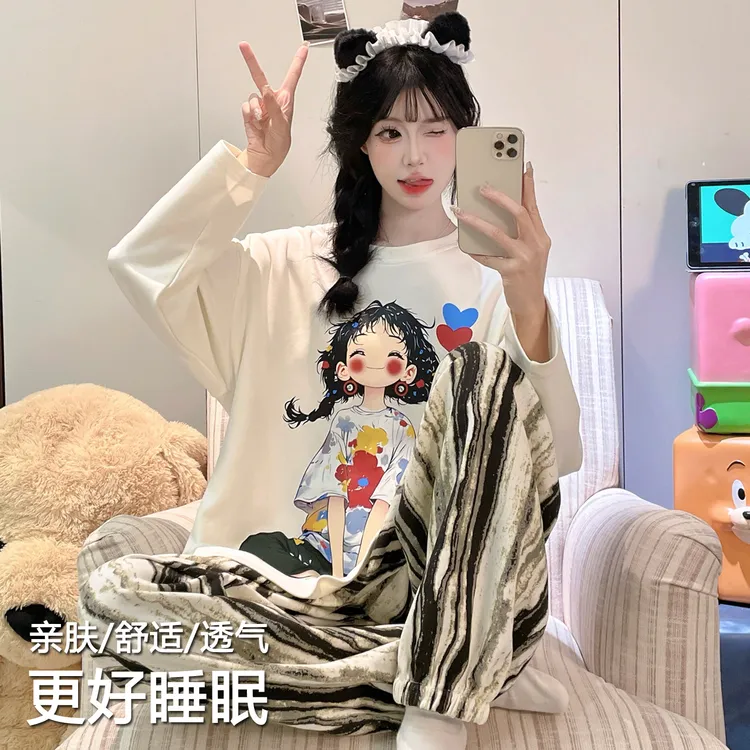 秋季睡衣女款爆款2025新款高级感长袖套装春秋可外穿甜美家居服冬