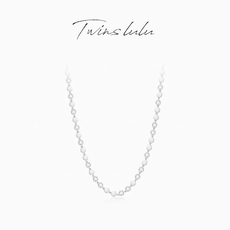 TWINS LULU 镀K金【小圆饼】简约时尚小众白色圆主石项链TSJ7942