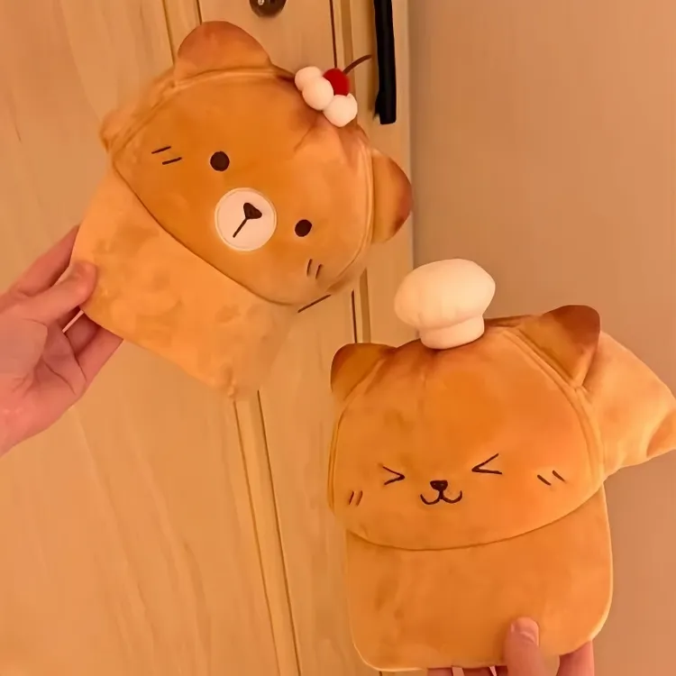 奶香味的烤面包小猫!毛绒棒球帽女显脸小立体耳朵百搭可爱鸭舌帽