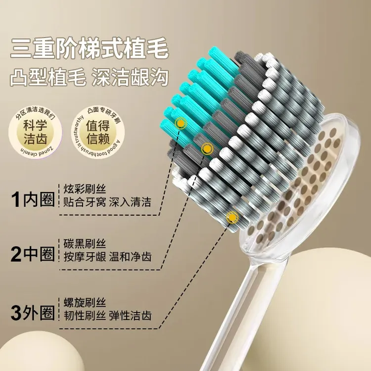宽头轻奢凸面软毛螺旋橄榄头成人牙刷家庭家用情侣装