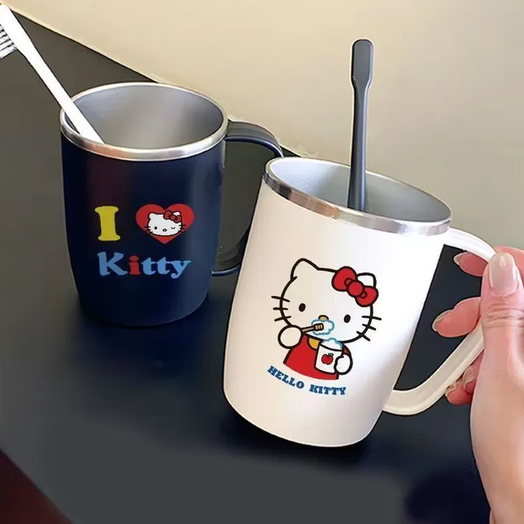 hellokitty漱口杯刷牙漱口杯手柄不锈钢高颜值卡通防霉家用情侣hh