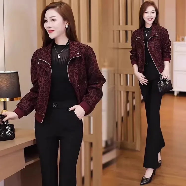 豹纹短外套女2025秋季新款洋气显瘦小个子休闲百搭立领夹克上衣潮