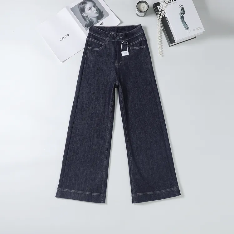 【黑金夫人】时尚防褪色牛仔裤女冬季丹宁蓝高腰阔腿裤宽松垂感遮胯拖地裤
