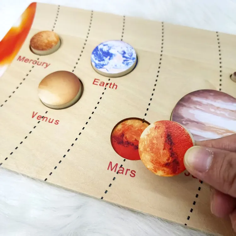 木质太阳系八大行星配对认知拼图星球模型月相变化早教启蒙玩具