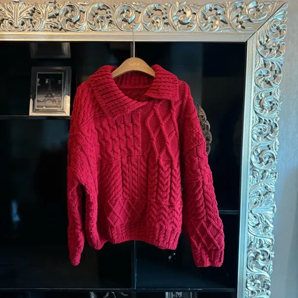 圣诞新年冬季加厚麻花翻领保暖长袖针织毛衣上衣063