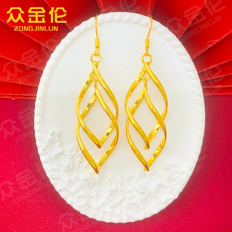 众金伦 铜合金耳饰 时尚精美款【菱形扭环相扣耳钩】轻奢百搭耳饰品