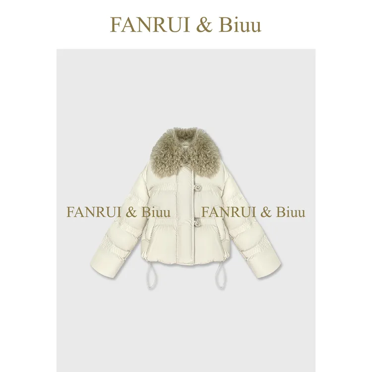 FANRUI/泛芮「暖愈莓莓」羊毛领轻奢90白鸭绒设计羽绒服外套B19513