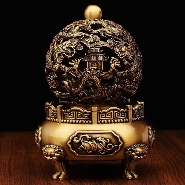 【师傅推荐】黄铜九转乾坤鼎开运来财镂空家居玄关酒柜摆件