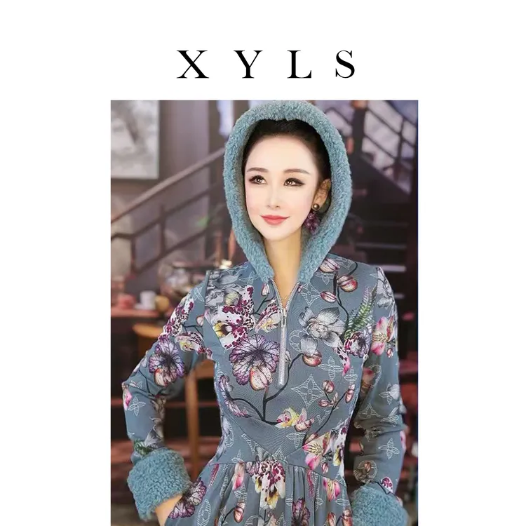 加绒弹力网纱连衣裙T006371