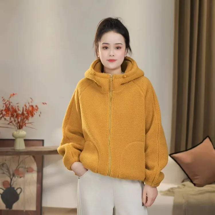 【沐沐】冬季新款时尚休闲加绒加厚颗粒暖绒保暖简约连帽厚外套