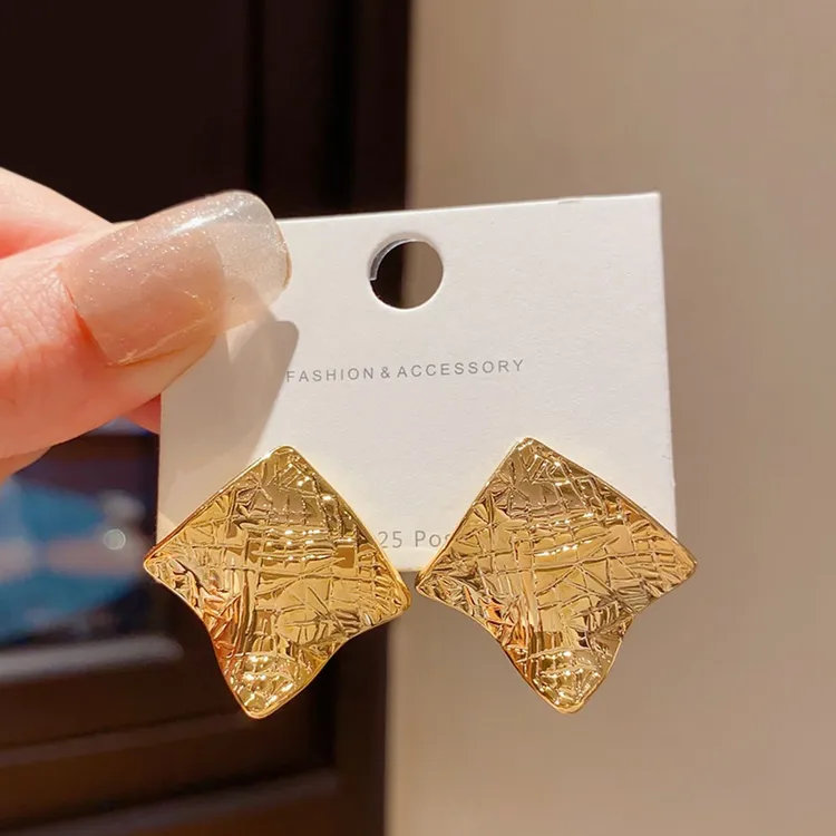 锌合金亚克力耳饰 新款复古金色几何不规则方形耳环女小众独特设