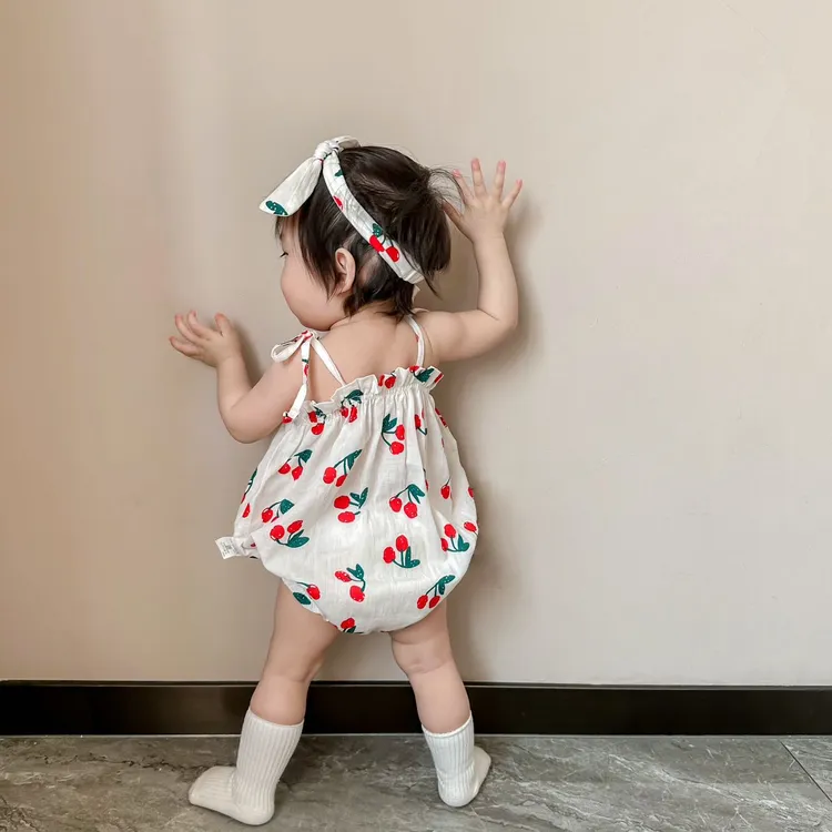 夏季无袖单排扣女韩版A类哈衣夏装宝宝护肚新生儿婴儿