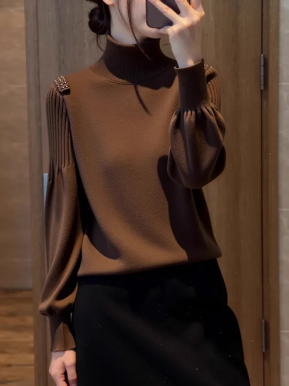 时尚轻熟风半高领针织衫女2025秋冬新款设计感软糯内搭休闲毛衣女