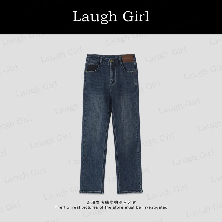 楚楚君 Laugh girl【原味丹宁】宽松修身百搭水洗牛仔裤 KL53250J