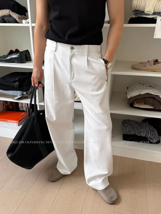 ZHUOLINZHANG / 秋季高端老钱阔腿裤白色长裤舒适直筒松弛休闲裤