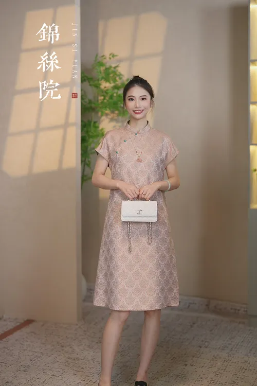 锦丝院【富贵花开】 双面穿桑蚕丝宋锦花萝显瘦连衣裙LYQX67182119