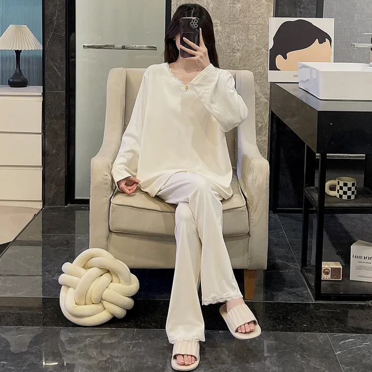 睡衣女春秋季长袖大码德绒2025新款加厚保暖杏色套装可外穿家居服
