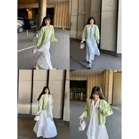 井迪儿【嫩叶】 春季趣味定制多样纽扣设计圆领长袖开衫针织毛衣