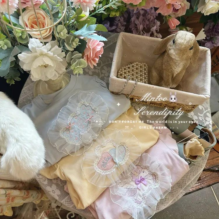 MT-53302-儿童韩版洋气卡通贴布蕾丝边T恤（秋款）