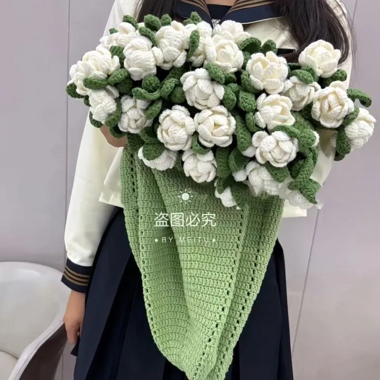 茉莉花盖毯DIY钩织花束毯子手工编织材料包毛线