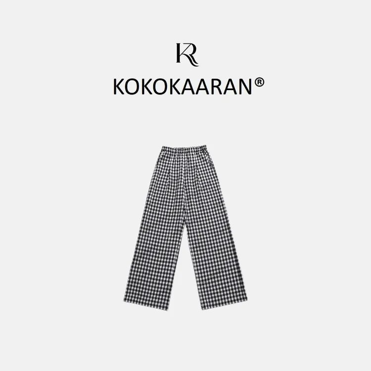 kokokaaran/可可咔伦度假亚麻‘’轻松周末‘’格子休闲裤SH250289