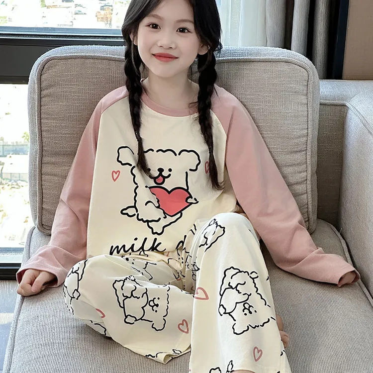 女童睡衣秋季2025新款儿童纯棉家居服初中生女孩春秋全棉长袖套装