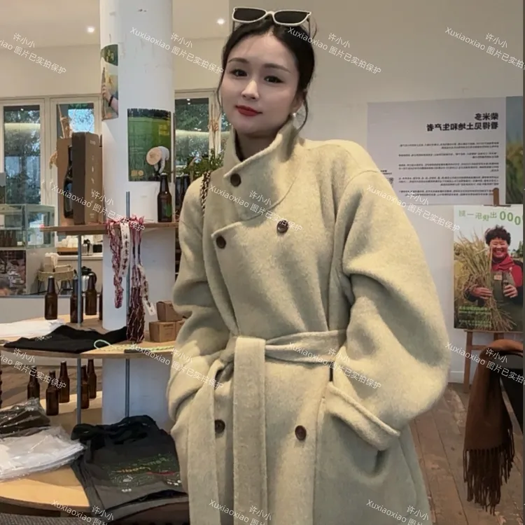 许小小【以冬】立领长款韩版羊毛大衣显瘦秋冬中长款大衣 10203