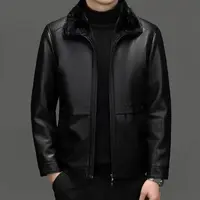2025新款男士加绒加厚立领防羽绒保暖皮衣中年秋冬男士皮衣外套