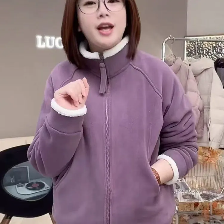 高档保暖加绒棉衣奥利绒立领防风显瘦冬季新款百搭加厚拉链外套