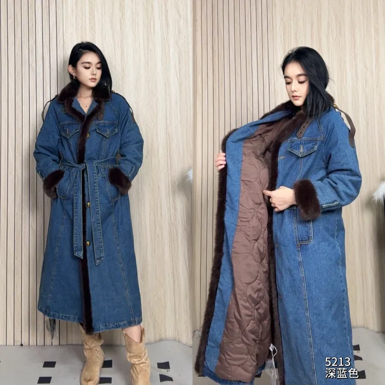 新款立领系带收腰高级冬季牛仔外套YF5213