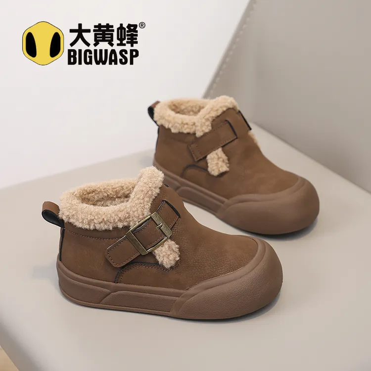 大黄蜂雪地靴宝宝加厚加绒棉鞋男女童防滑棉靴儿童冬季软底保暖鞋