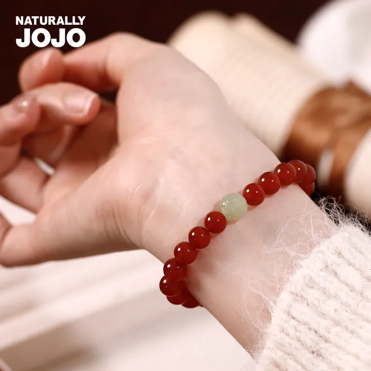 天然和田玉莲花红玛瑙本命年上岸转运珠手链