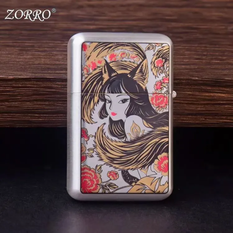 佐罗ZORRO790银拉丝青丘九尾狐黄铜打火机复古经典防风砂轮