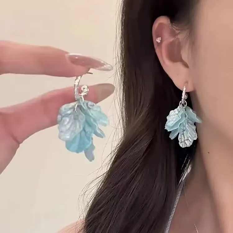 铜合金树脂耳饰 氧气夏日~花瓣流苏耳环女高级感浪漫海边气质耳饰