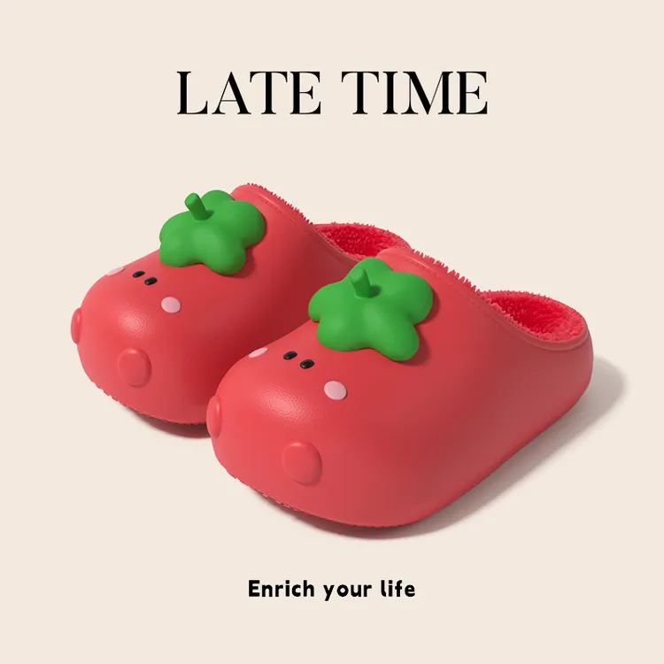 latetime可爱西红柿棉拖鞋女款冬季室内居家防滑加绒保暖毛绒拖鞋
