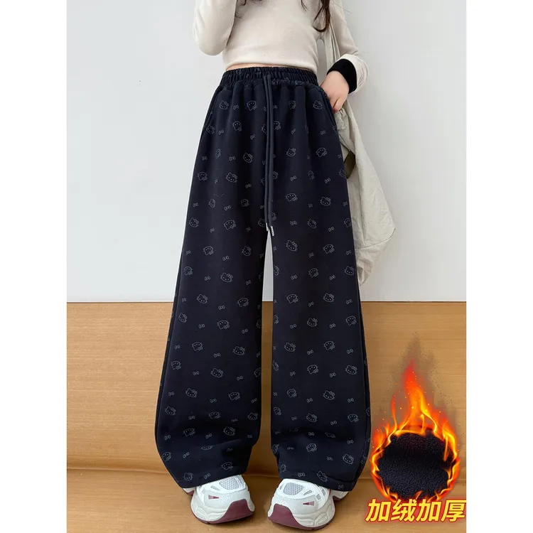 女童加绒加厚裤子秋冬款2026新款儿童卡通休闲裤中大童冬季保暖裤