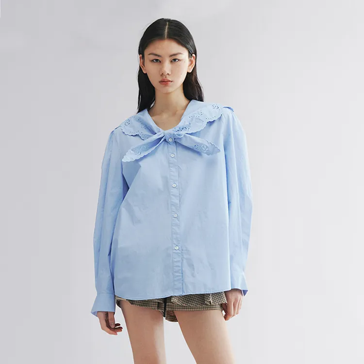 UOOYAA/乌丫「New Vintage」镂空绣花海军领衬衫UY25352C139196