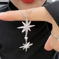 铜合金合成锆石项链 名港XZ1131简约时尚百搭双星项链饰品毛衣链