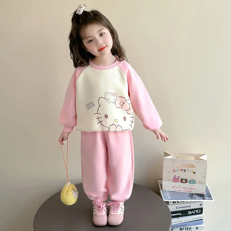 女童秋季卡通猫咪卫衣2025新款儿童洋气休闲两件套小女孩秋装运动