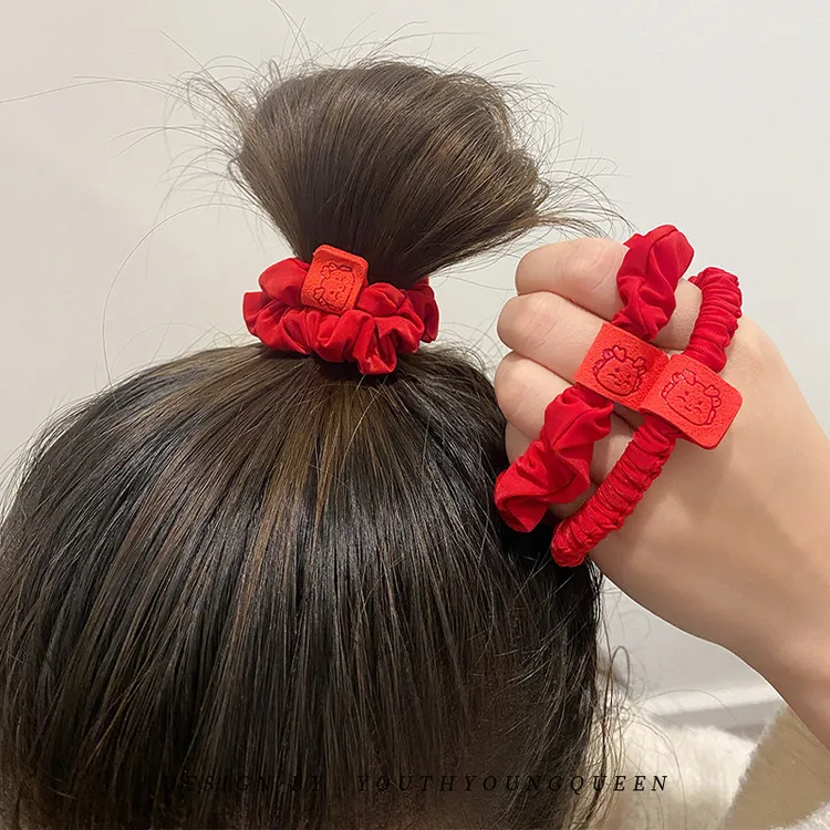 本命新年喜庆简约红色发绳女扎马尾发圈皮筋儿童高弹力头绳发饰品