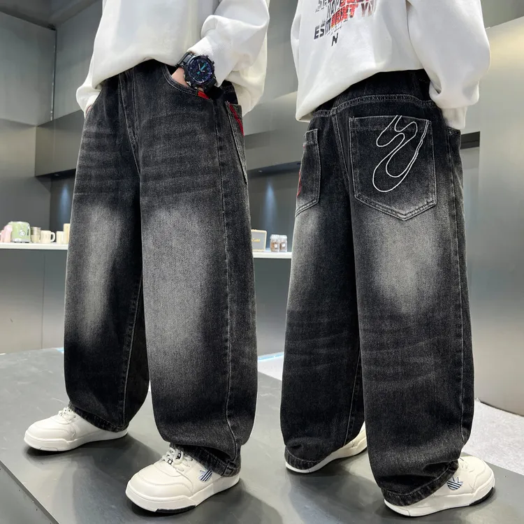 男童秋装牛仔裤2025新款儿童中大童春秋季休闲裤子直筒渐变长裤潮