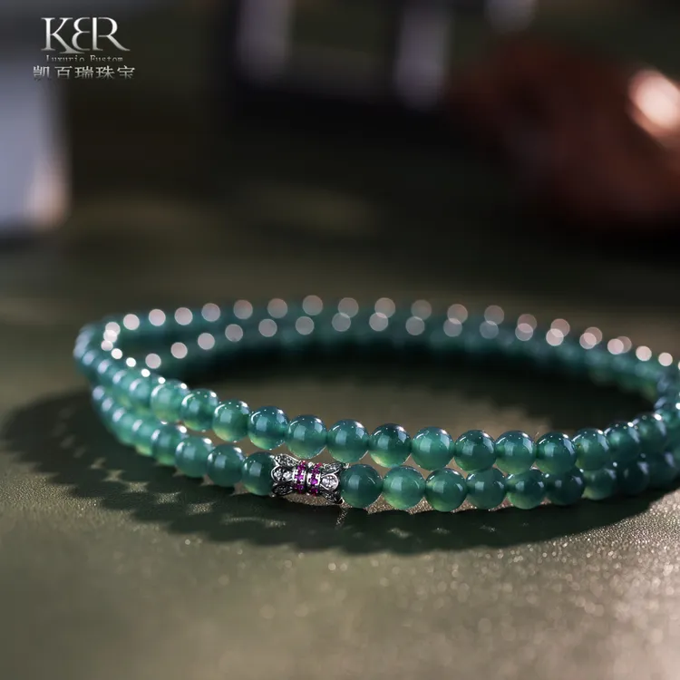 高定设计款天然A货翡翠冰种圆珠女神链项链珠链百搭款 KBR1030006