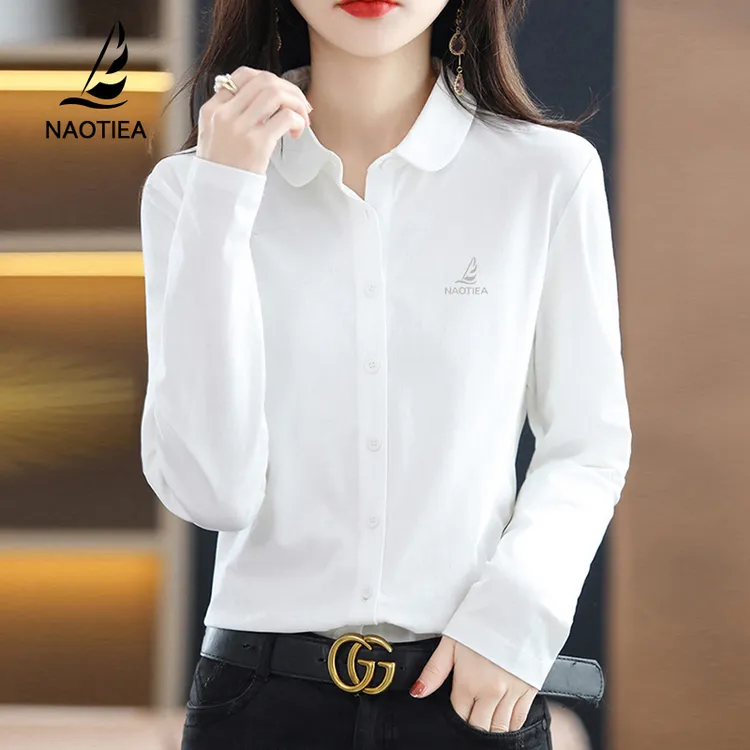 纳奥蒂尔小帆船白色长袖衬衫女2025春秋新款POLO翻领开衫上衣外套